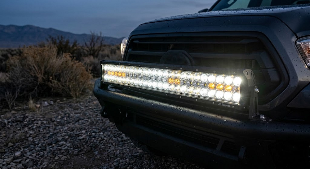 A durable, waterproof LED light bar, featuring both white and amber LEDs