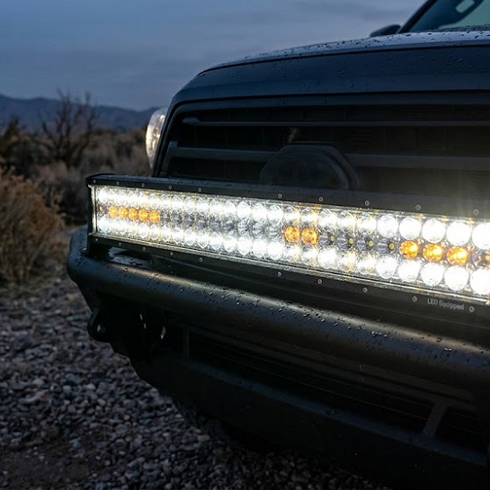 A durable, waterproof LED light bar, featuring both white and amber LEDs