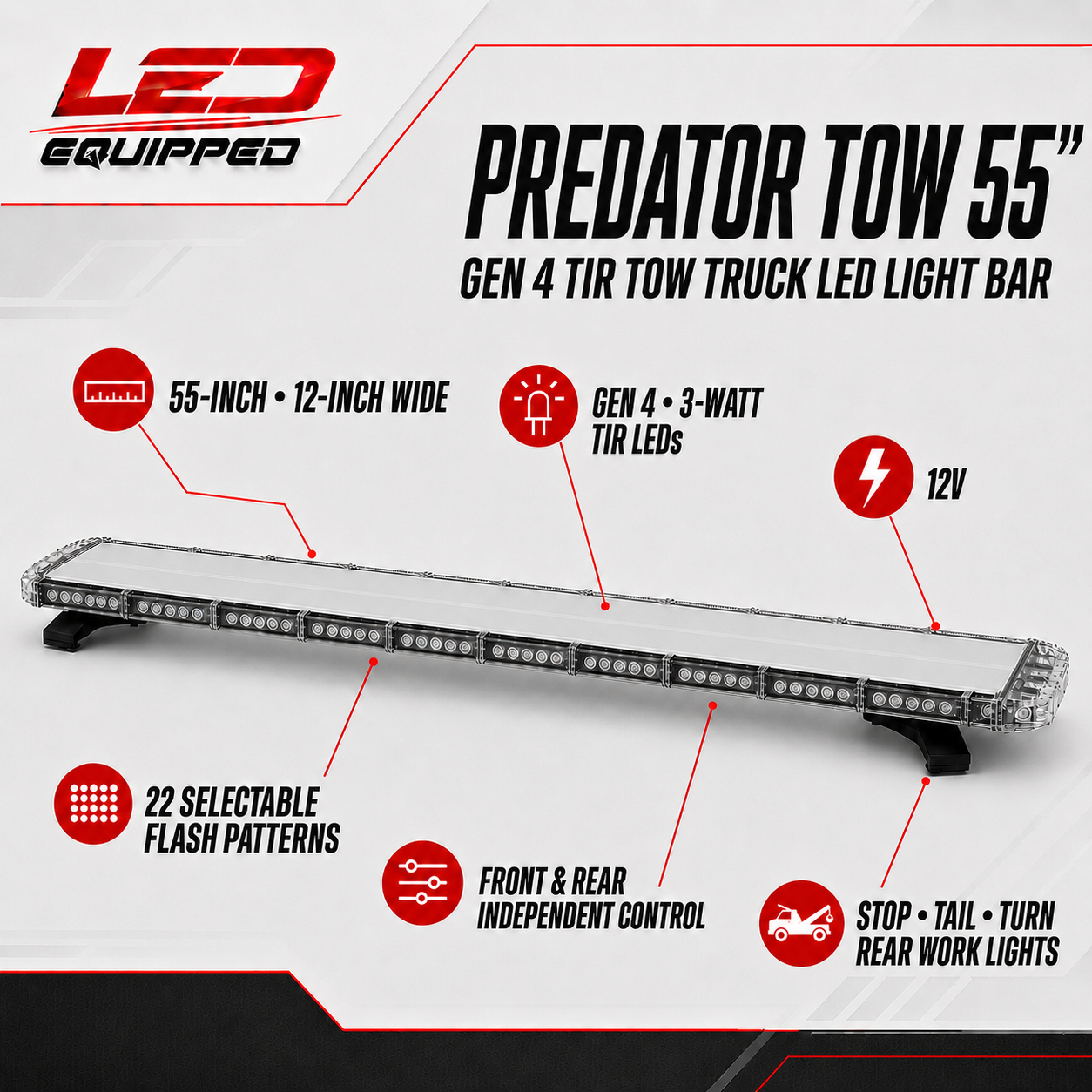 Predator Emergency LED Tow Truck Light Bar 55 in - Stop & Turn