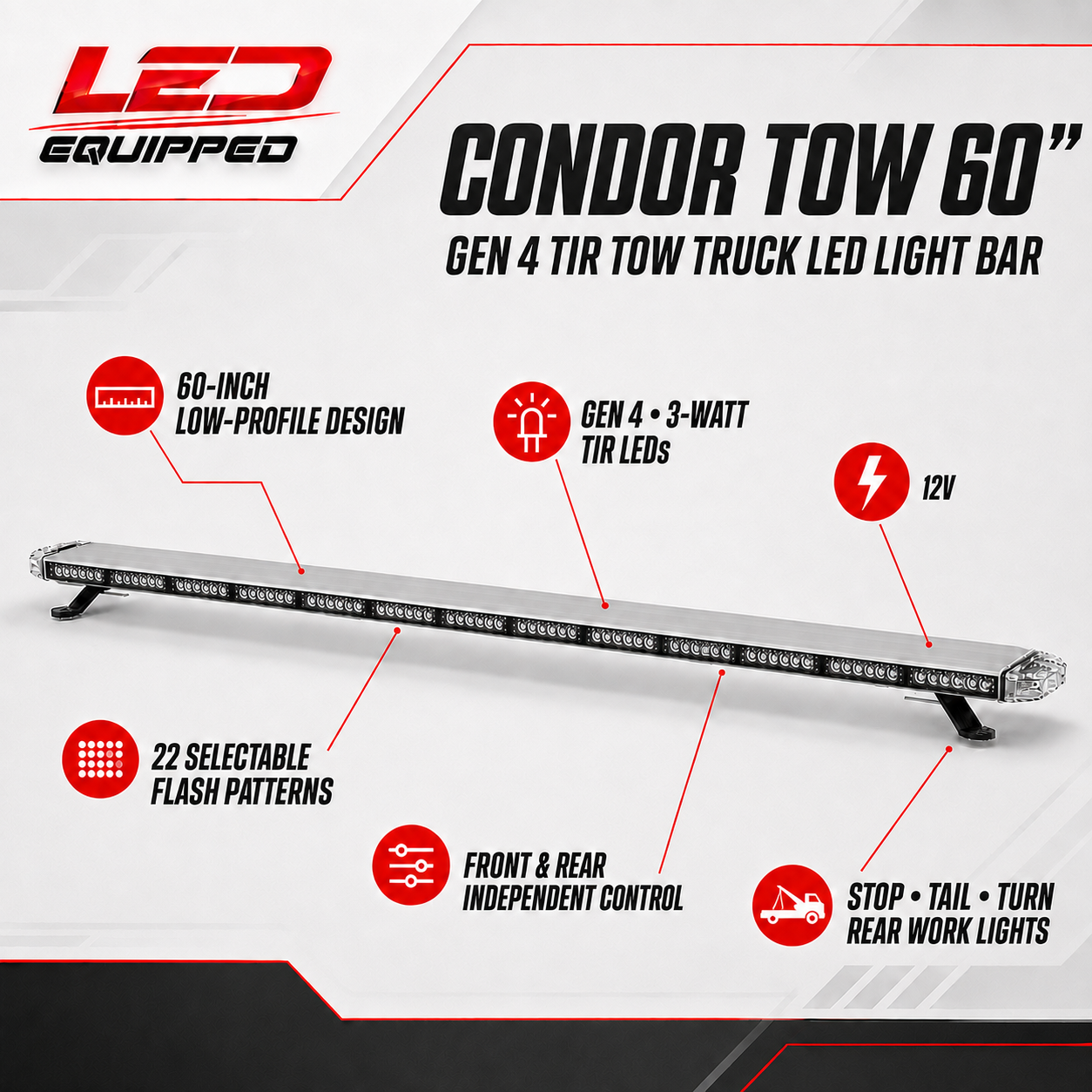 Condor Emergency LED Tow Truck Light Bar 60 in - Stop & Turn